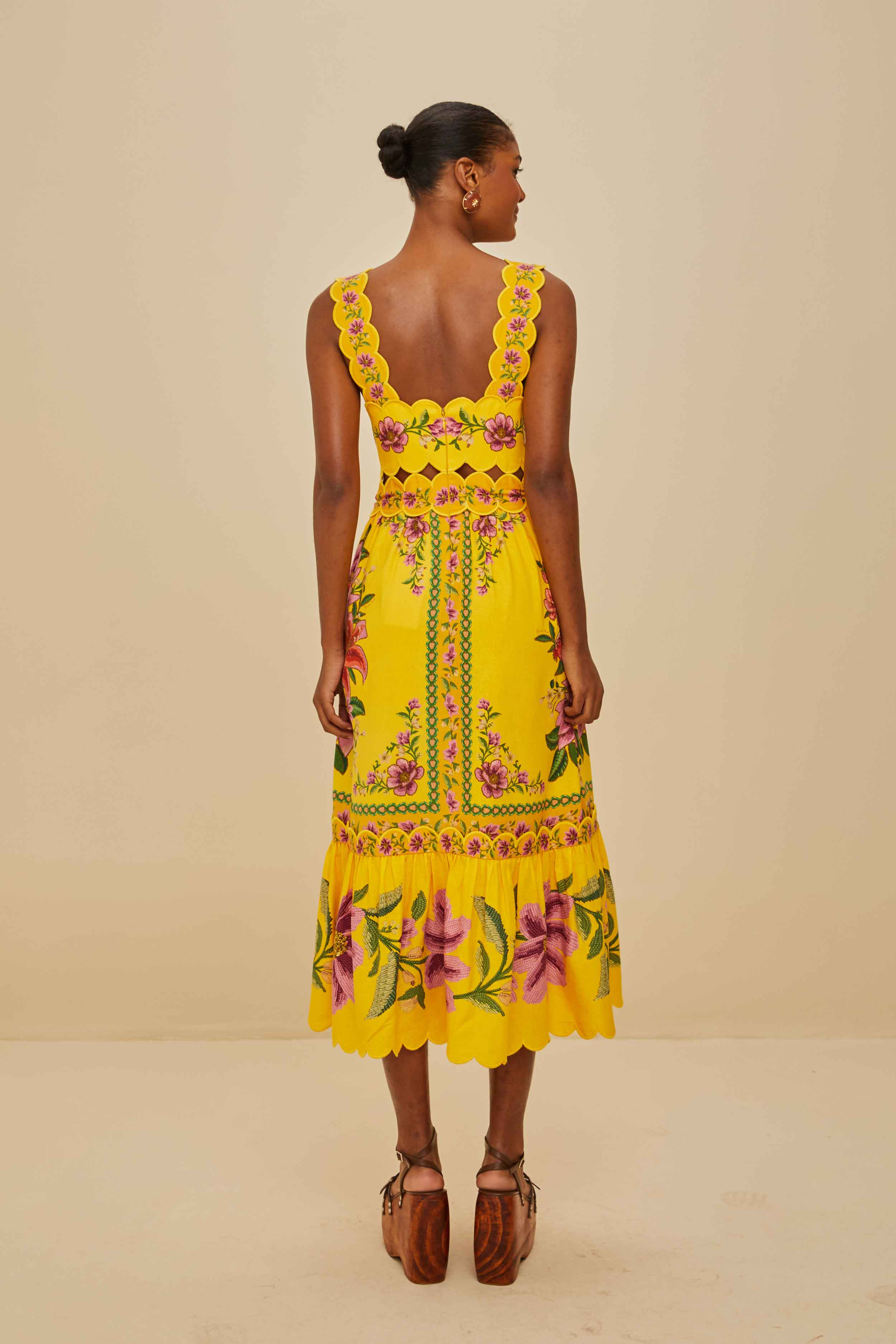 Yellow Summer Fruit Scarf Lenzing™ Ecovero™ Euroflax™ Midi Dress - 4