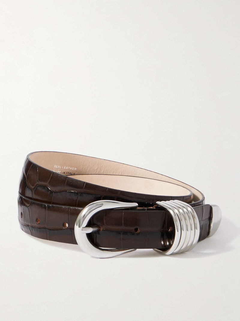 Hollyhock croc-effect leather belt Dark brown - 1