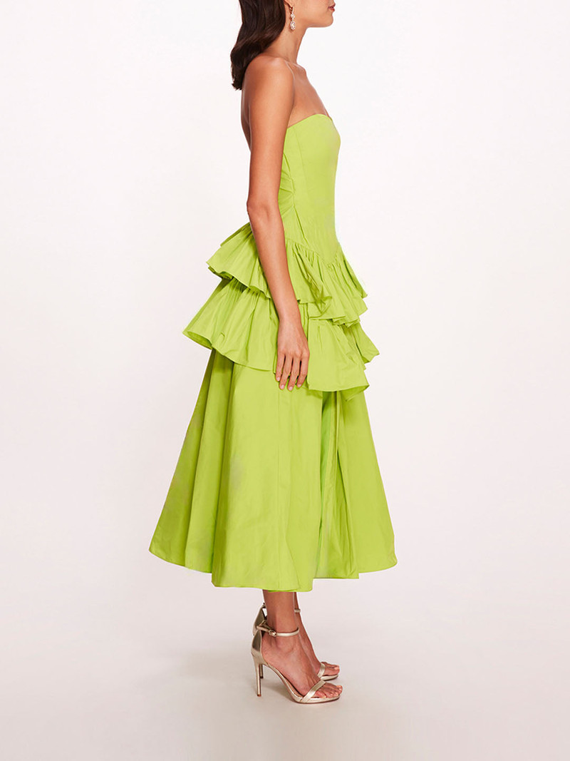 TAFFETA TIERED RUFFLE MIDI DRESS 3