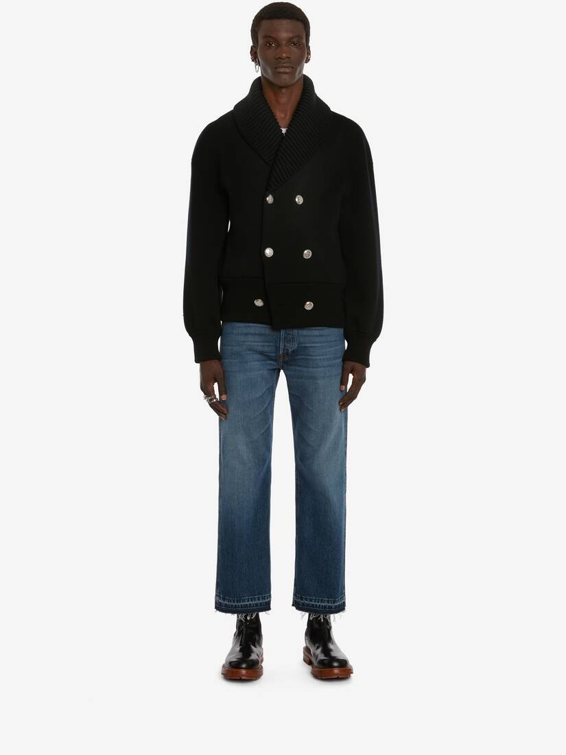 Double-breasted Skeleton Knit Bomber in Black/ivory - 2