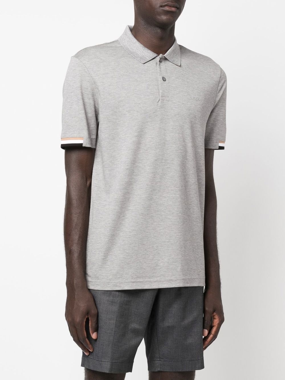 stripe-collar short sleeved polo shirt - 3