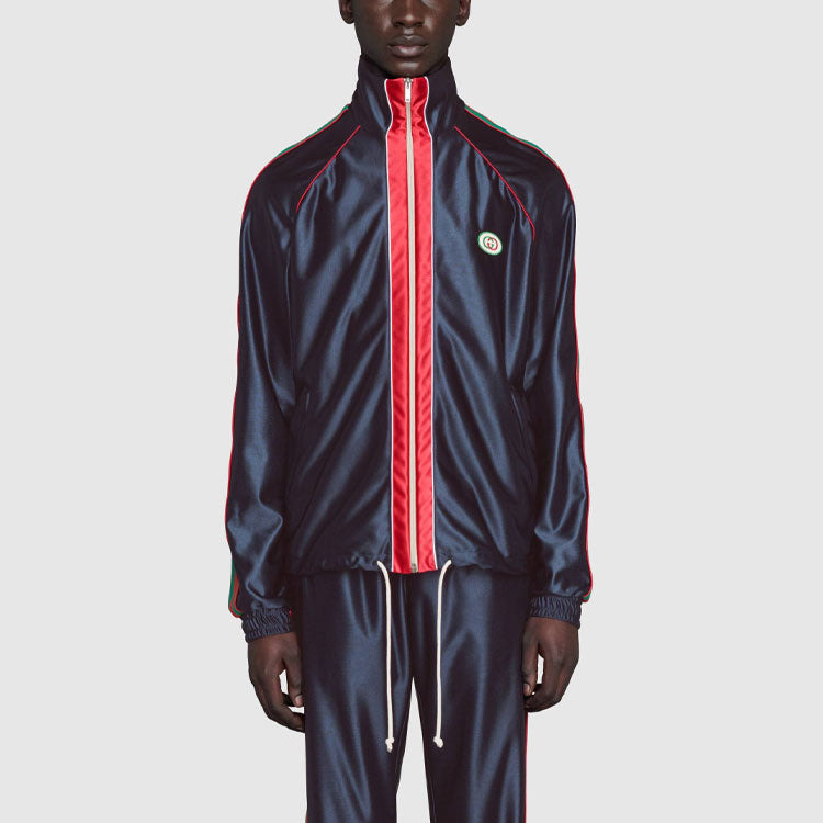 Gucci Shiny Jersey Jacket With Web 'Blue' 655341-XJDF1-4330 - 3
