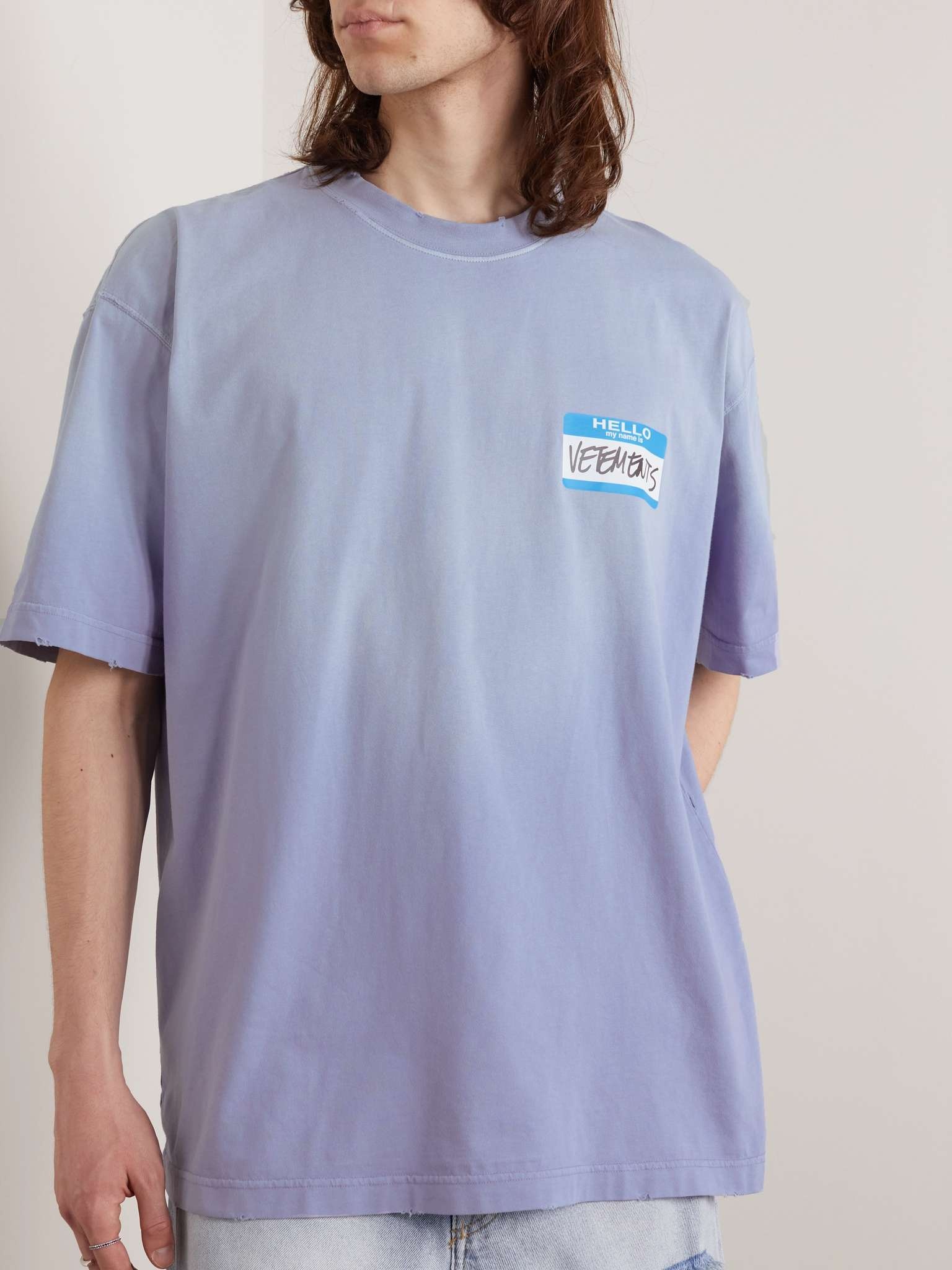 Oversized Distressed Logo-Print Cotton-Jersey T-shirt - 3