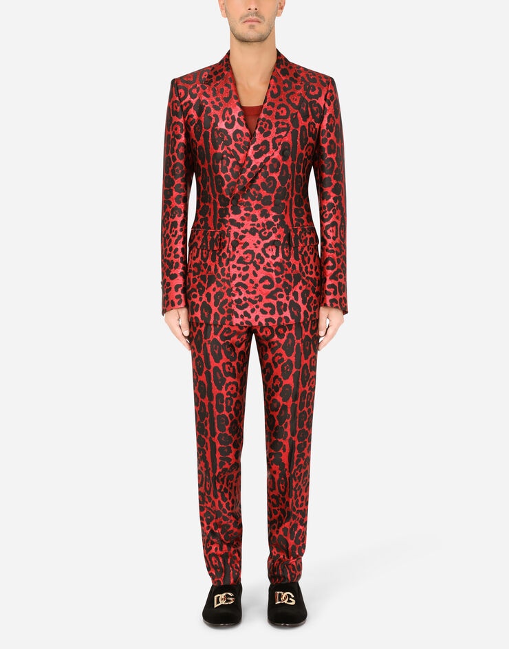 Double-breasted Sicilia-fit suit in leopard-print lamé jacquard - 1