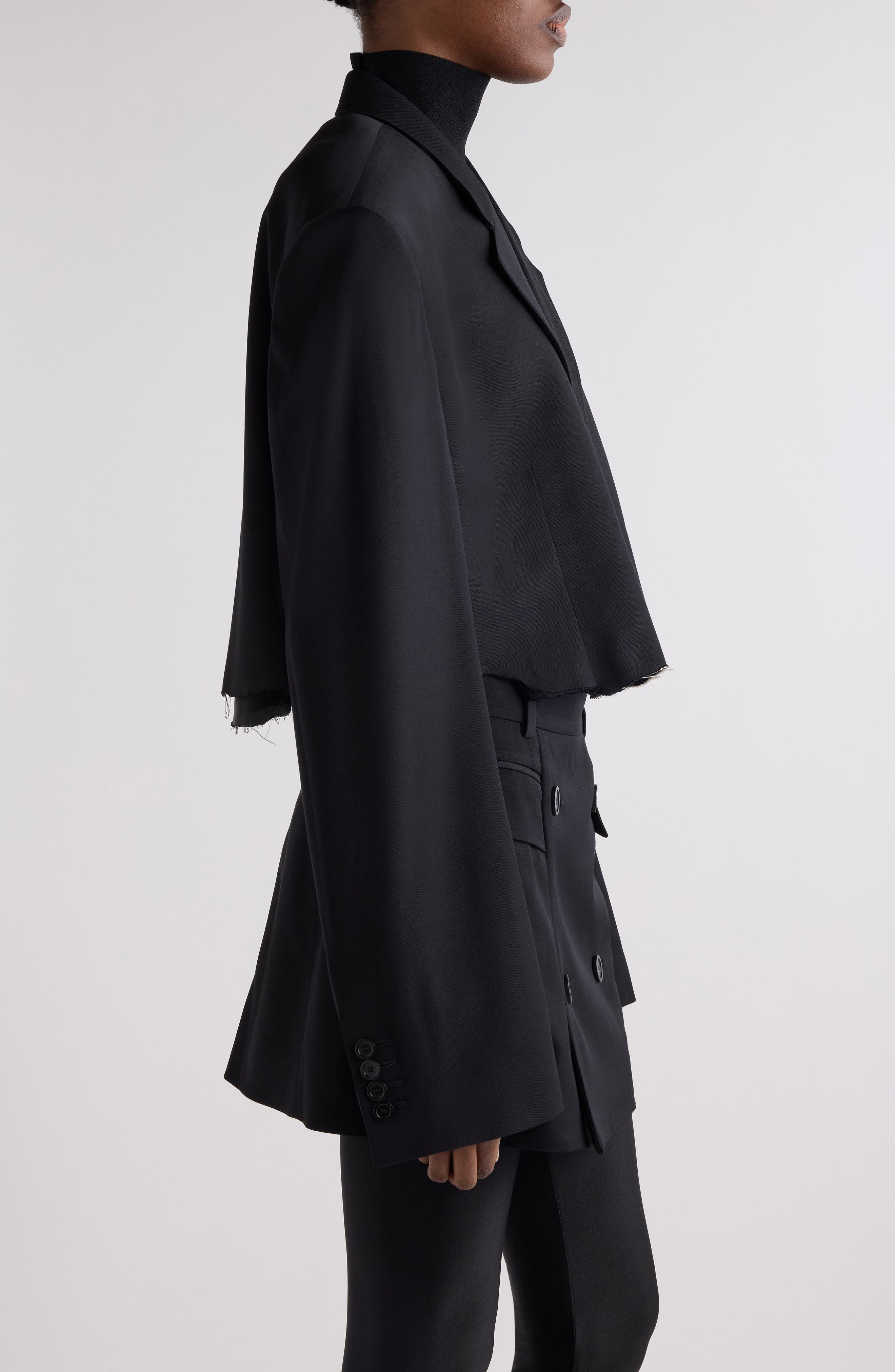 Balenciaga Cutoff Crop Single Breasted Blazer in 1000 Black at Nordstrom - 4