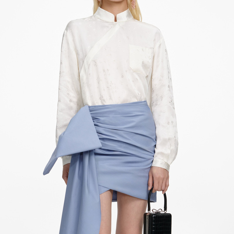 Blue Cotton Tie Side Mini Skirt 4