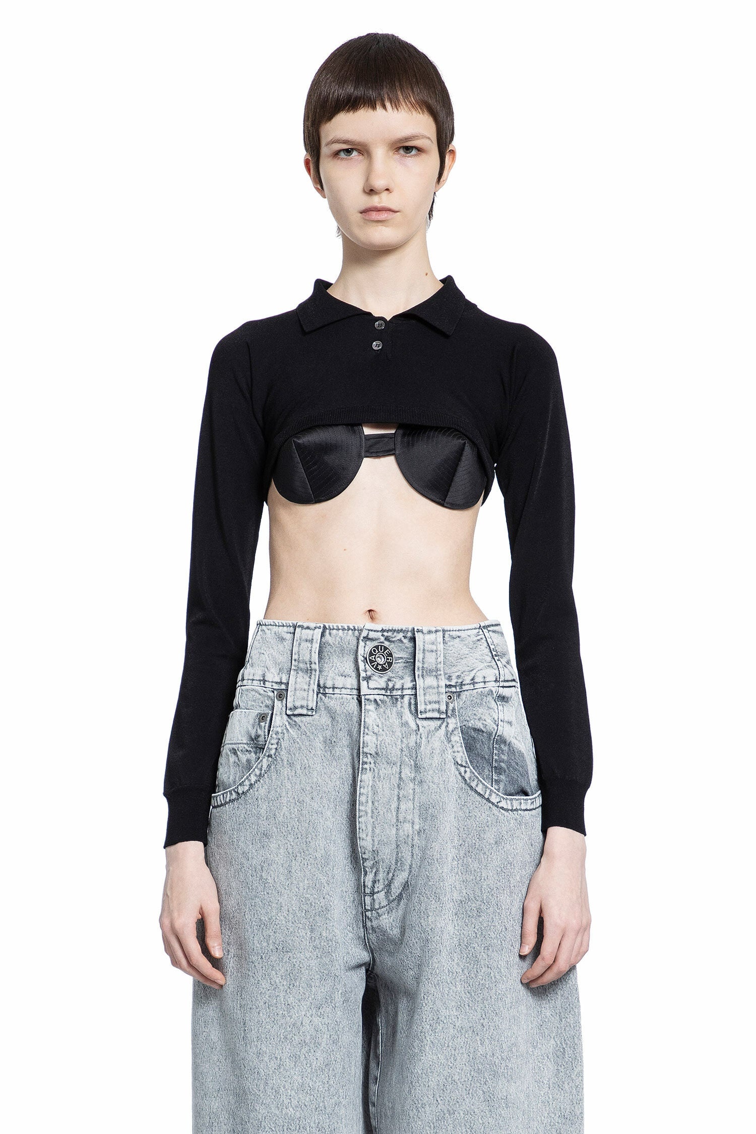 VAQUERA Bolero-Cropped-Knit-Polo-Shirt | antonioli | REVERSIBLE