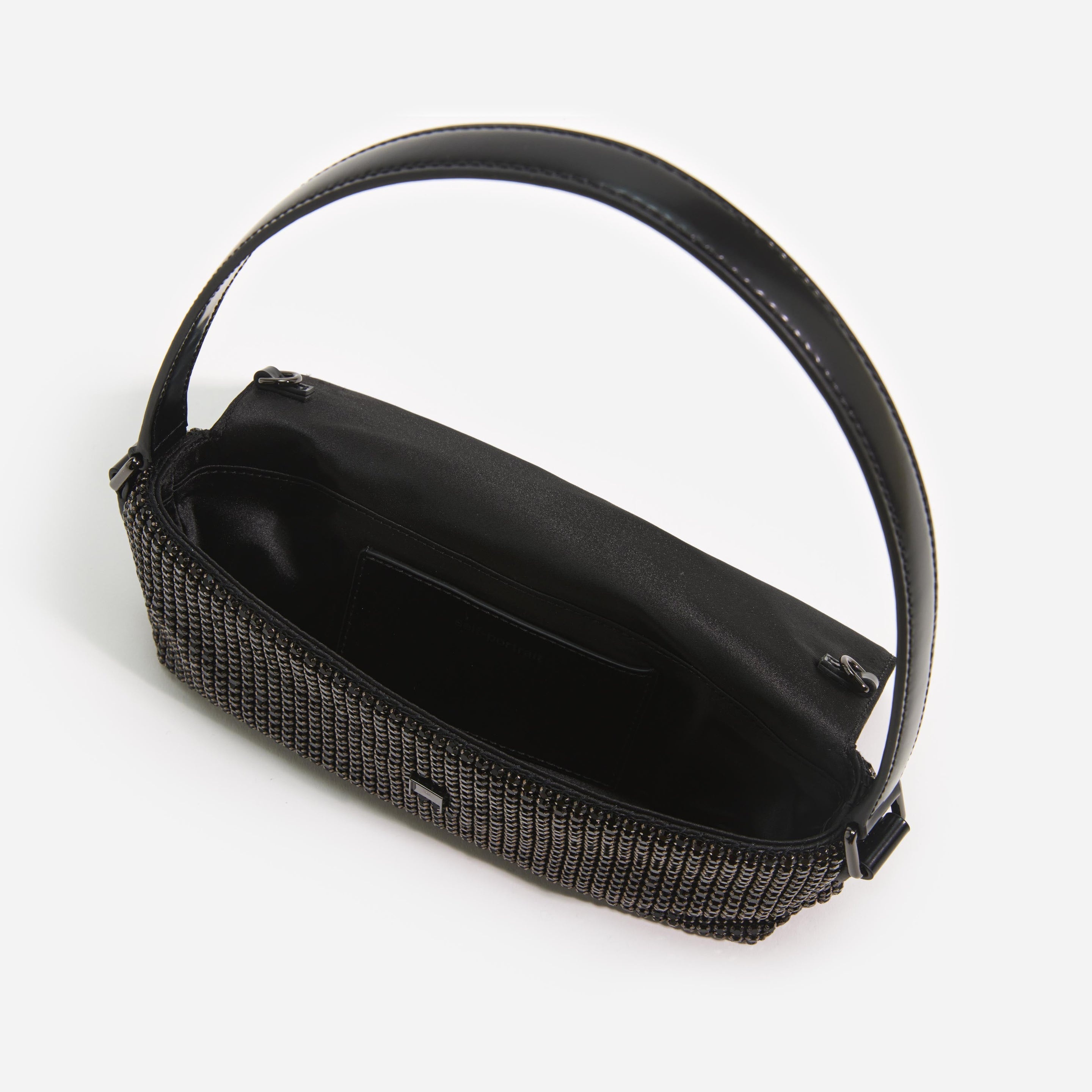 Black Rhinestone Chainmail Baguette Bag - 5