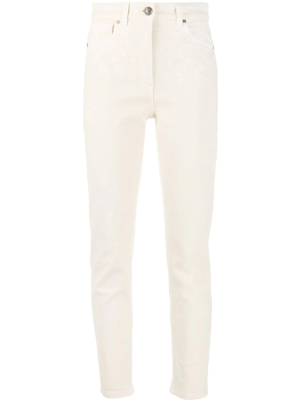 floral embroidered slim-fit jeans - 1