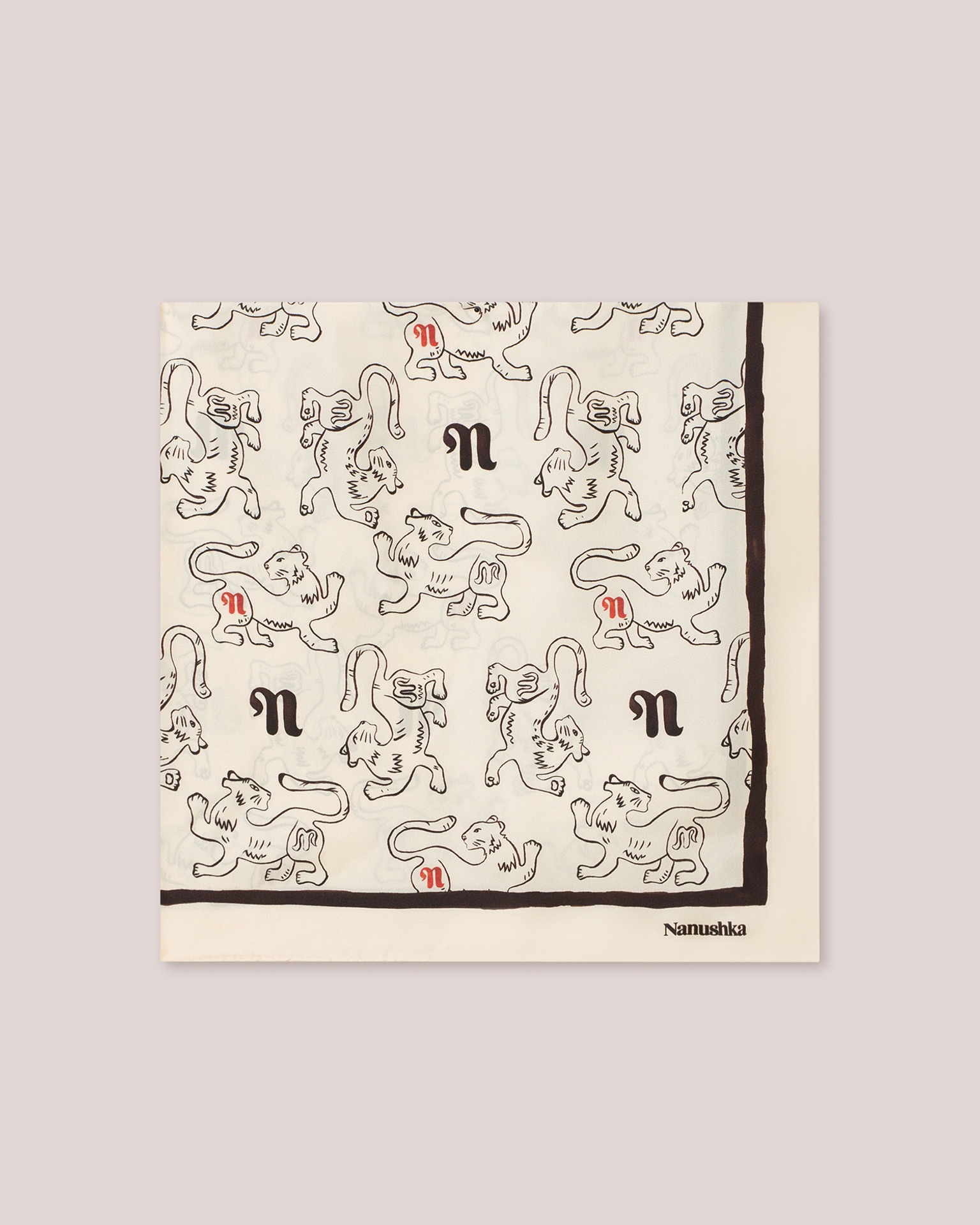 SHOUL - Silk tiger print scarf - Creme - 1