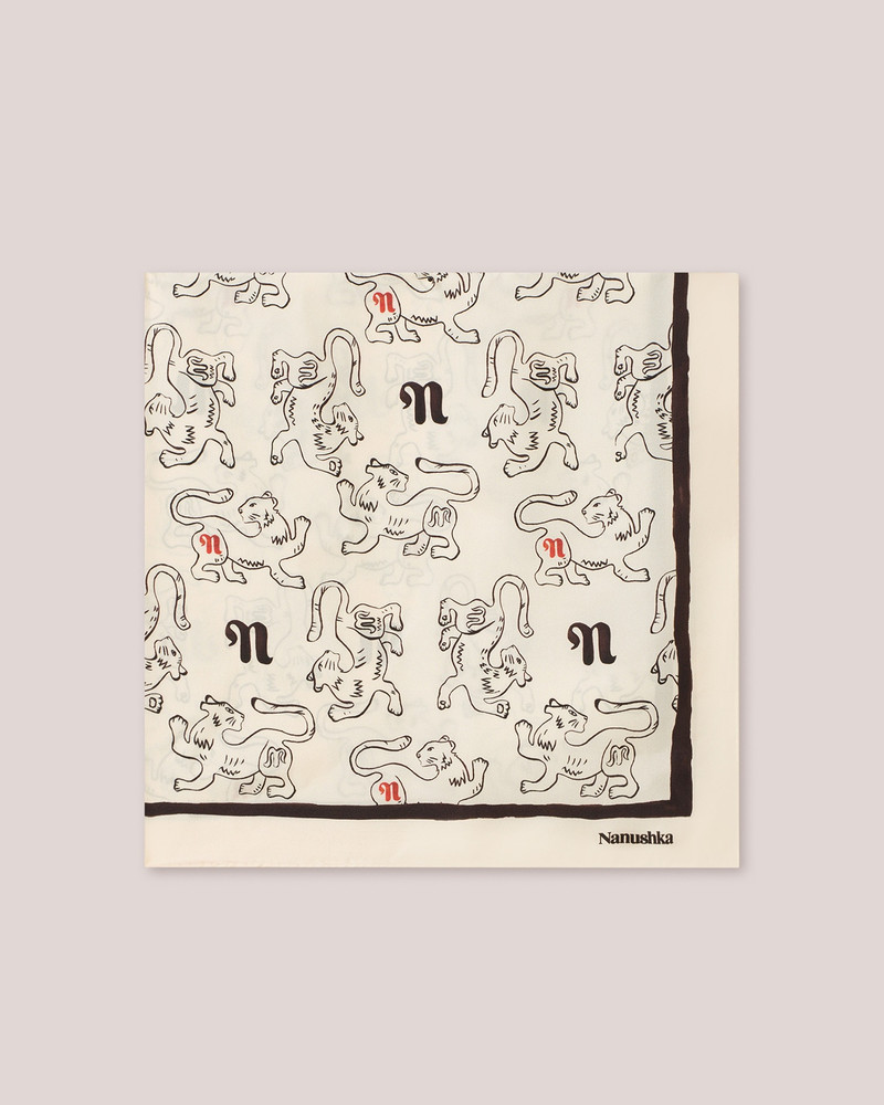 SHOUL - Silk tiger print scarf - Creme 1