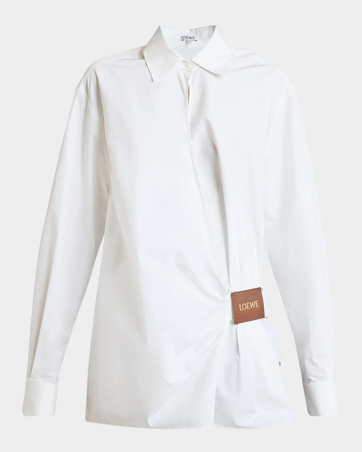 Draped Poplin Leather Patch Blouse - 1