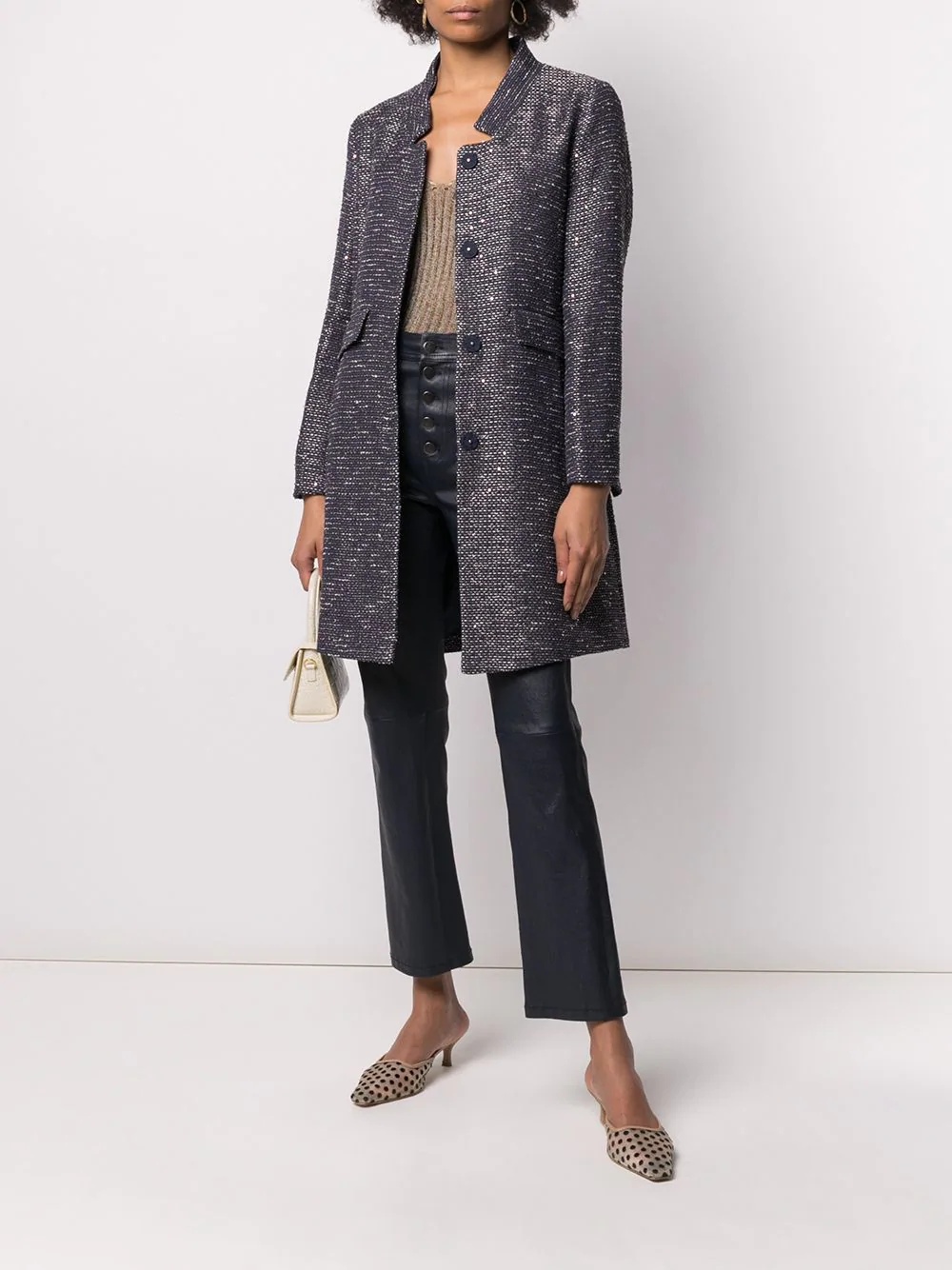 concealed fastening tweed coat - 2