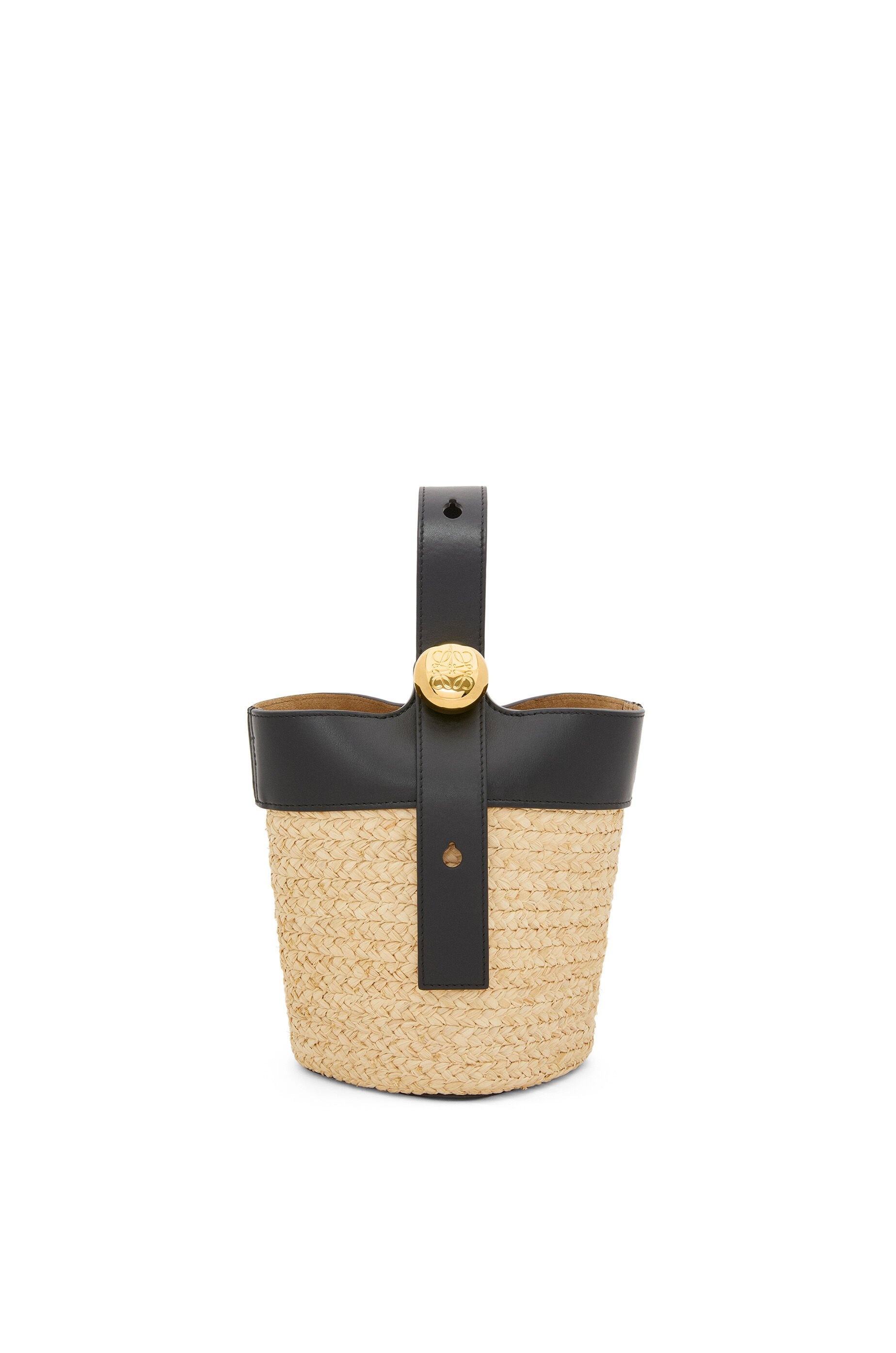 Mini Pebble Bucket bag in raffia and calfskin - 1