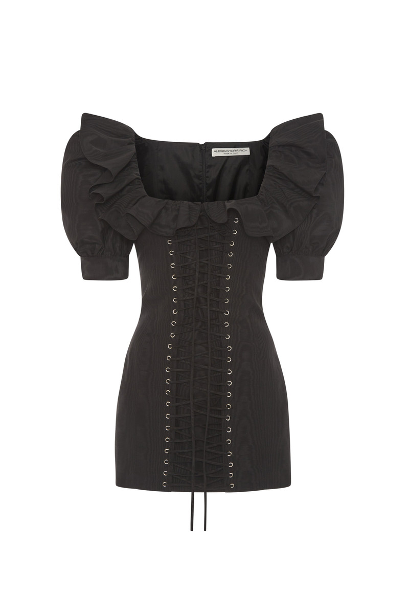 MOIRÉ MINI DRESS WITH LACE UP - 1