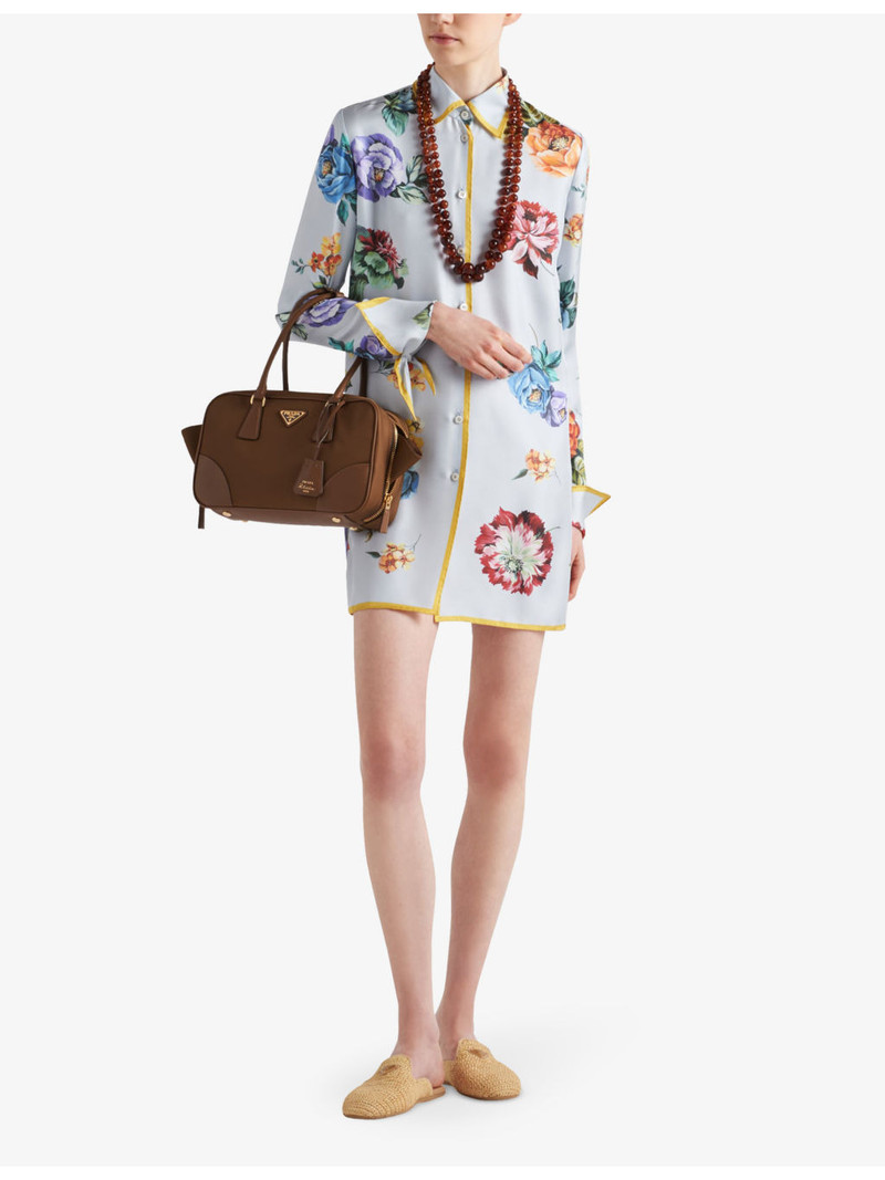 Prada Floral-print long-sleeve silk-twill mini dress outlook
