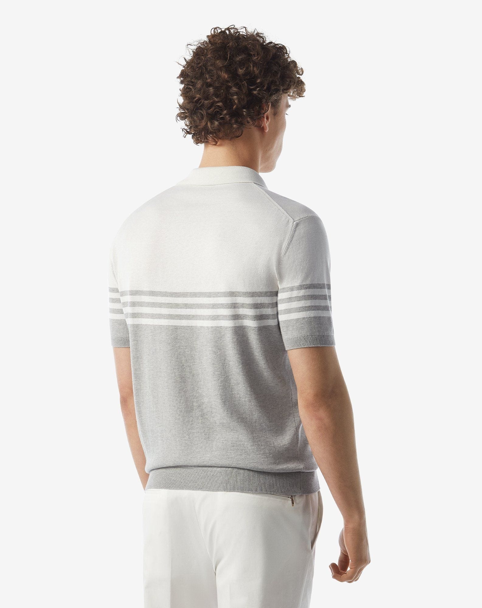 White/grey cotton and silk polo shirt - 3
