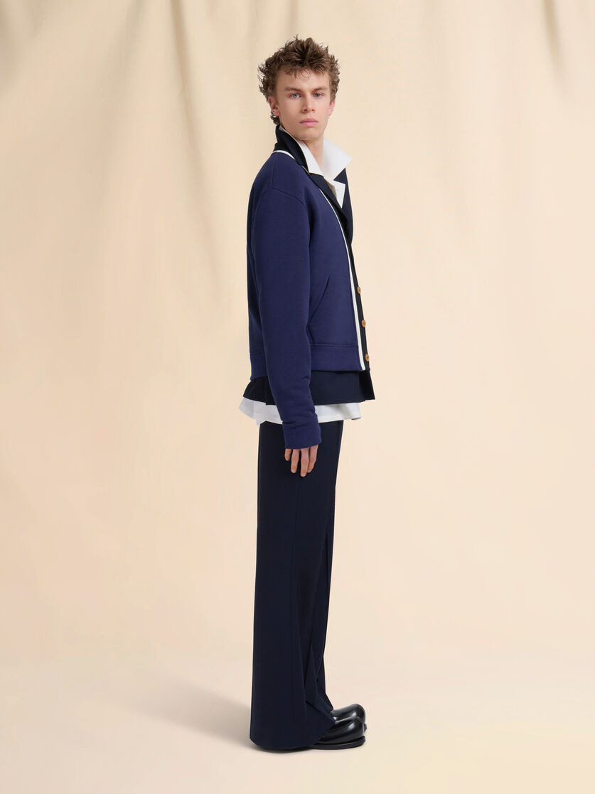 DEEP BLUE WOOL TROUSERS WITH STITCHED CREASES - 5