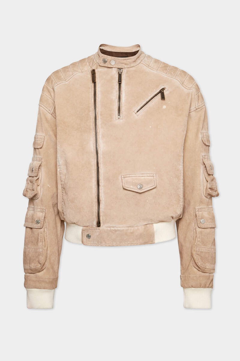FLOCK DENIM GRUNGE CARGO BIKER JACKET - 1