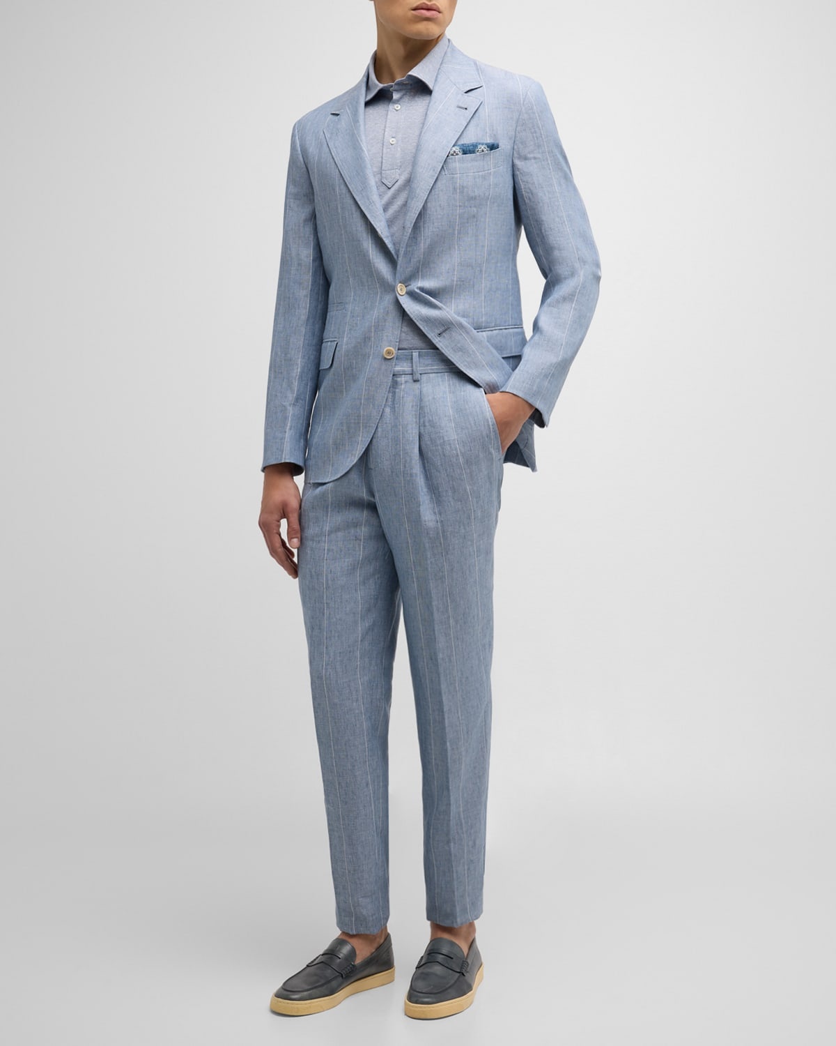 Men's Linen Wide Stripe Three-Button Suit - 4