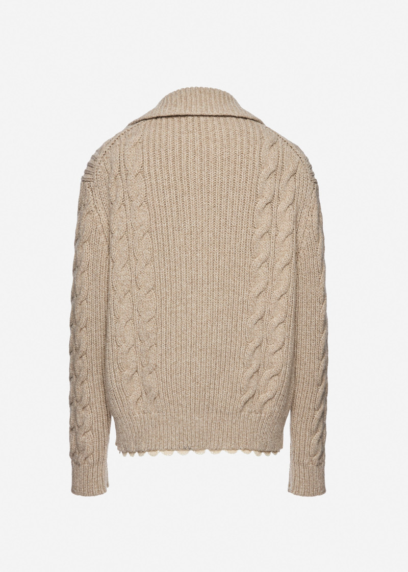 Lace-detail cable knit cardigan jacket in beige 2