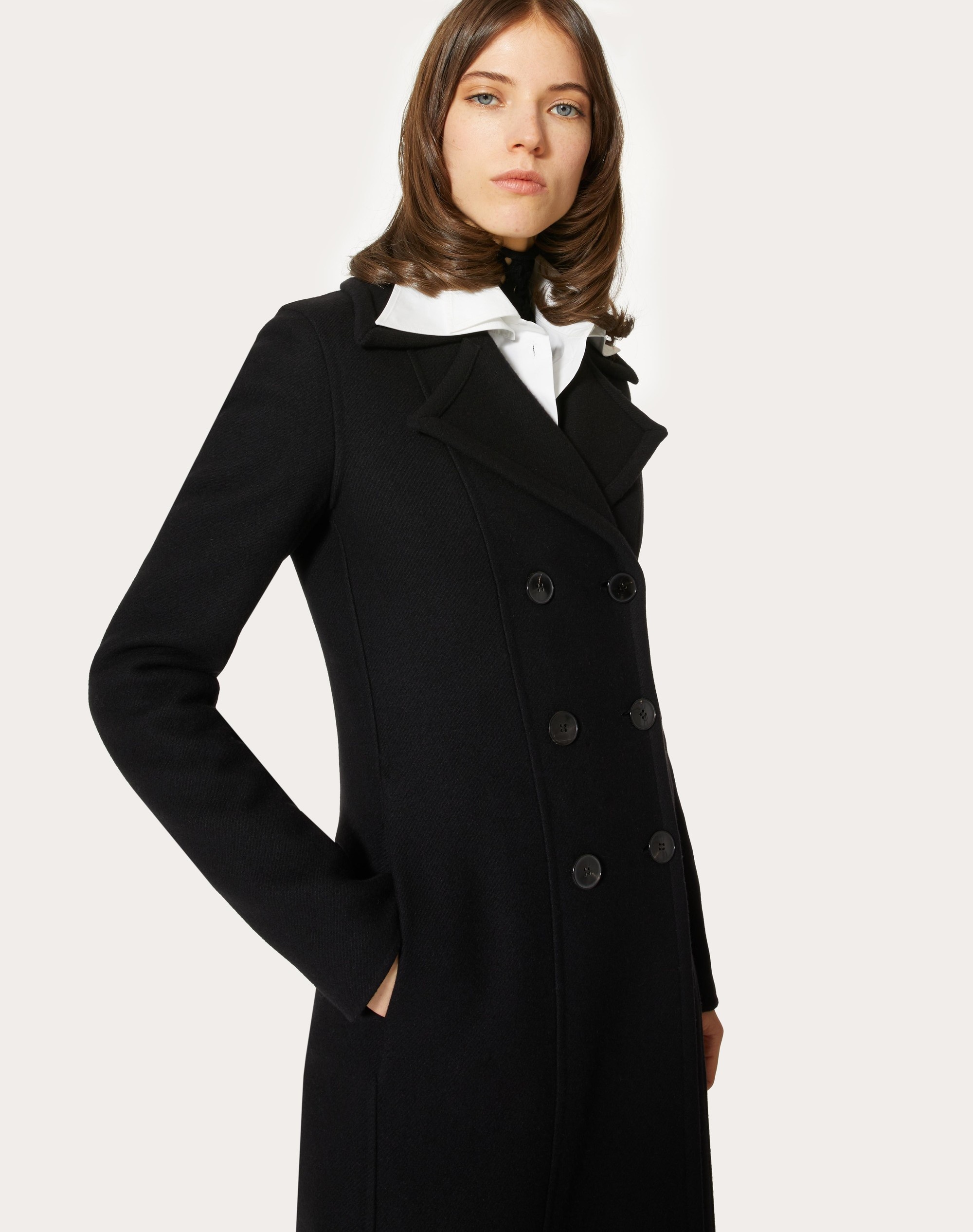 DIAGONAL DOUBLE WOOL LONG COAT - 5