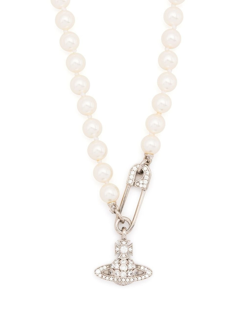 Orb safety-pin pearl necklace 1
