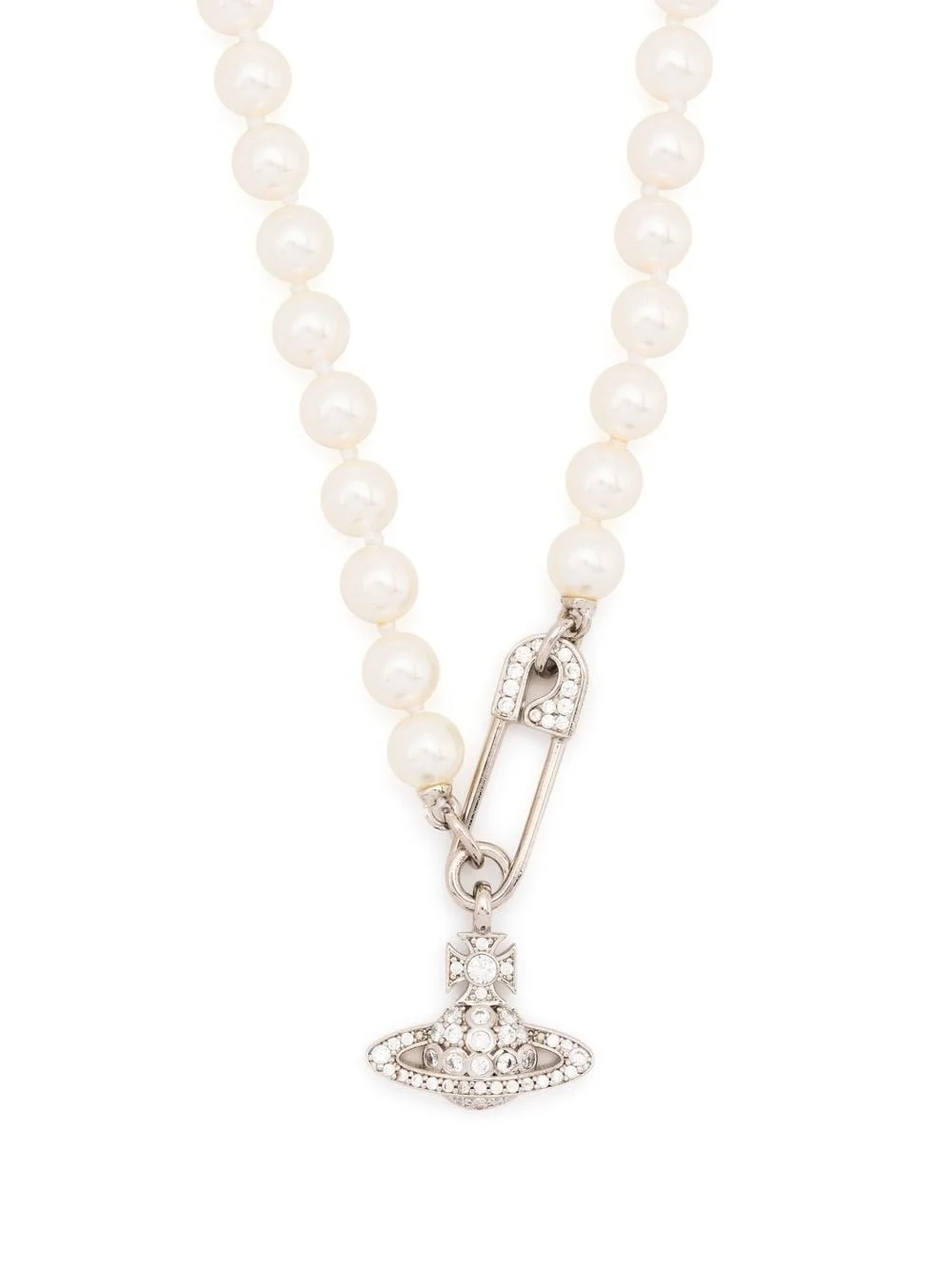 Orb safety-pin pearl necklace - 1