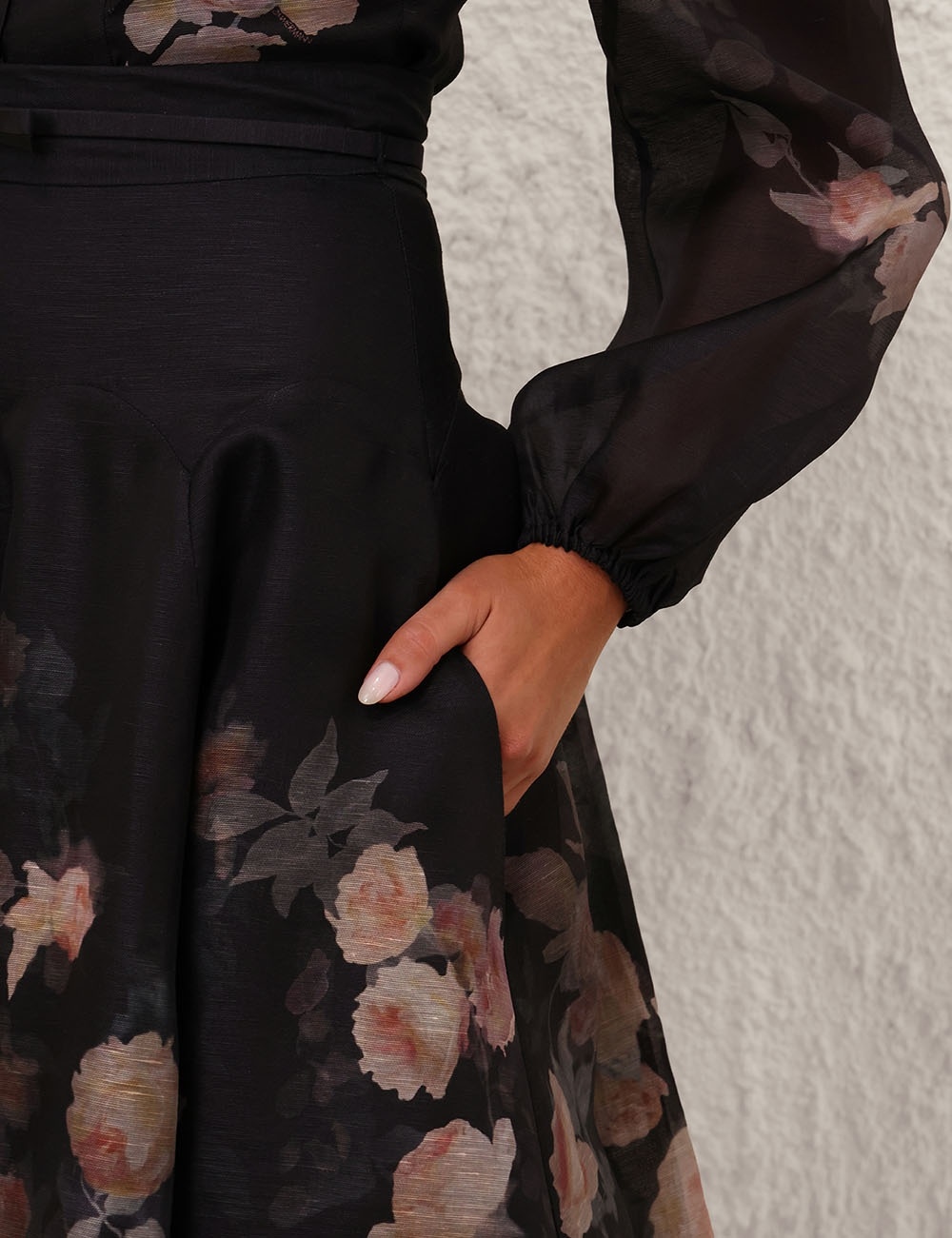 スカート Zimmermann 'Crush Flared Midi' skirt (2272SR251 PNKLACPRI) Crush Flared Midi Skirt Black Floral Online | Zimmermann