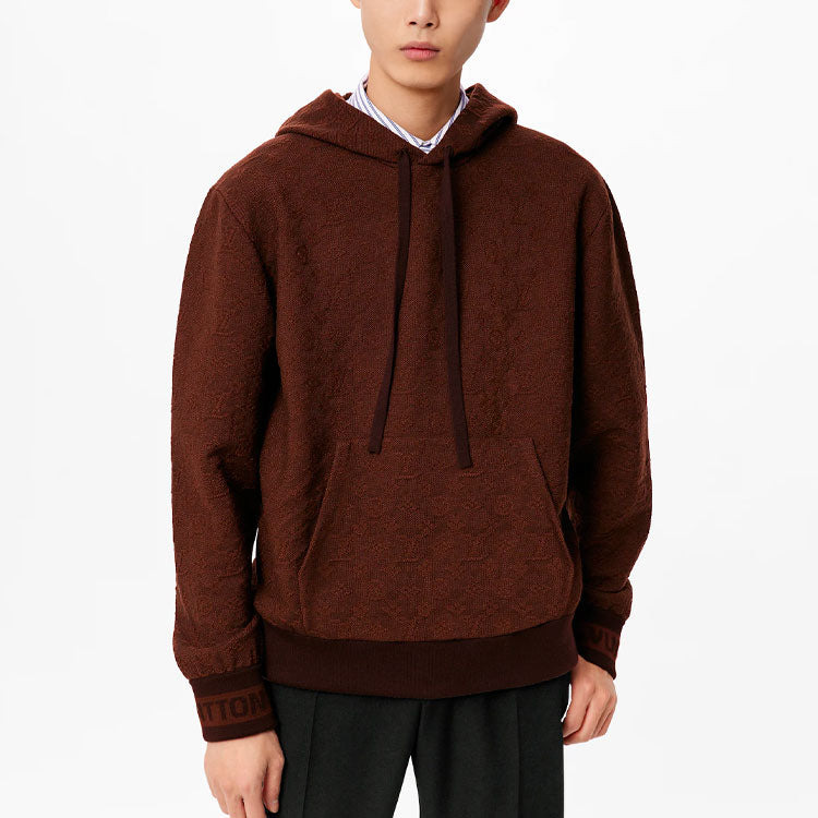 Men's LOUIS VUITTON FW21 Solid Color Drawstring Hooded Long Sleeves Pullover Brown 1A96ZV - 4