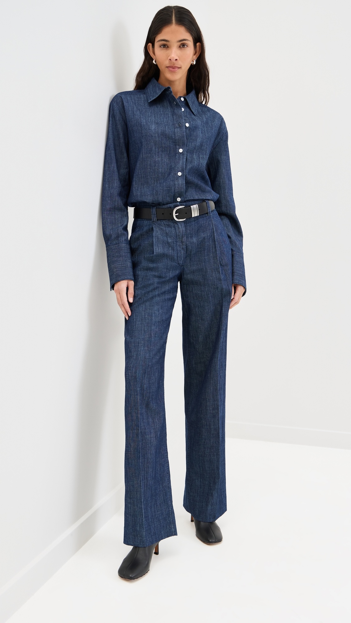 Chambray Relaxed Wide Leg Pants - 4