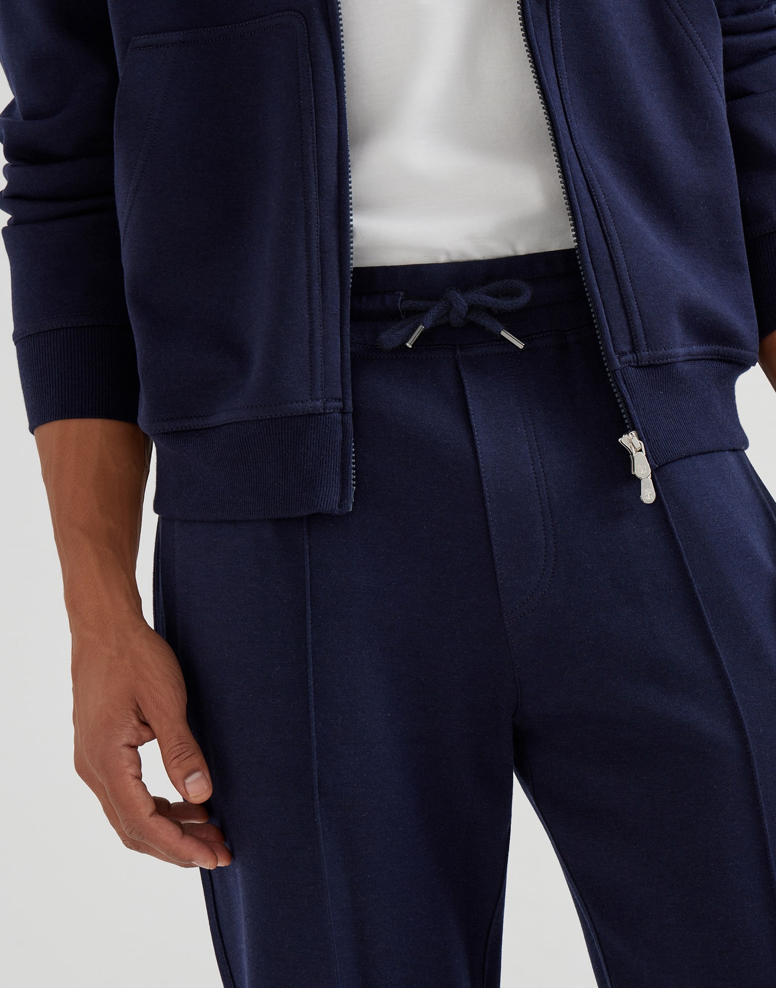 Cotton, cashmere and silk French terry double cloth trousers with Crête detail - 3
