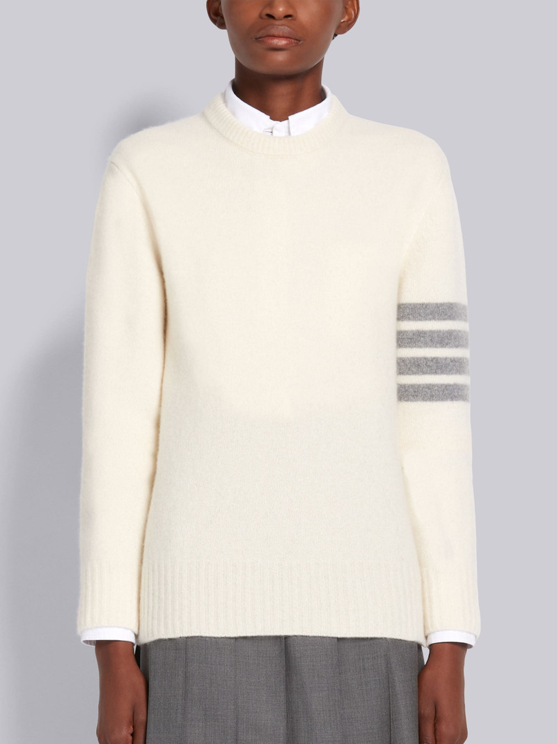 White Overwashed Cashmere Jersey Crewneck 4-Bar Pullover - 1