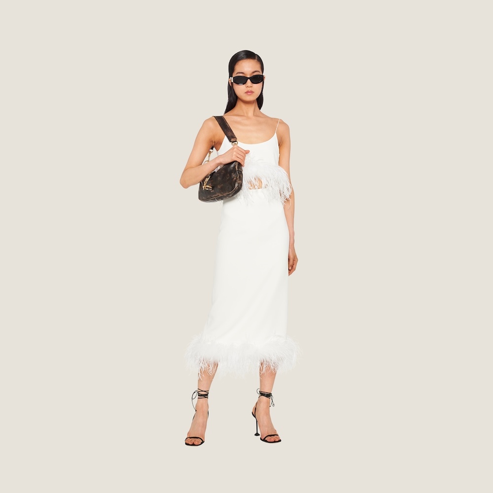 Stretch cady skirt with feathers - 1