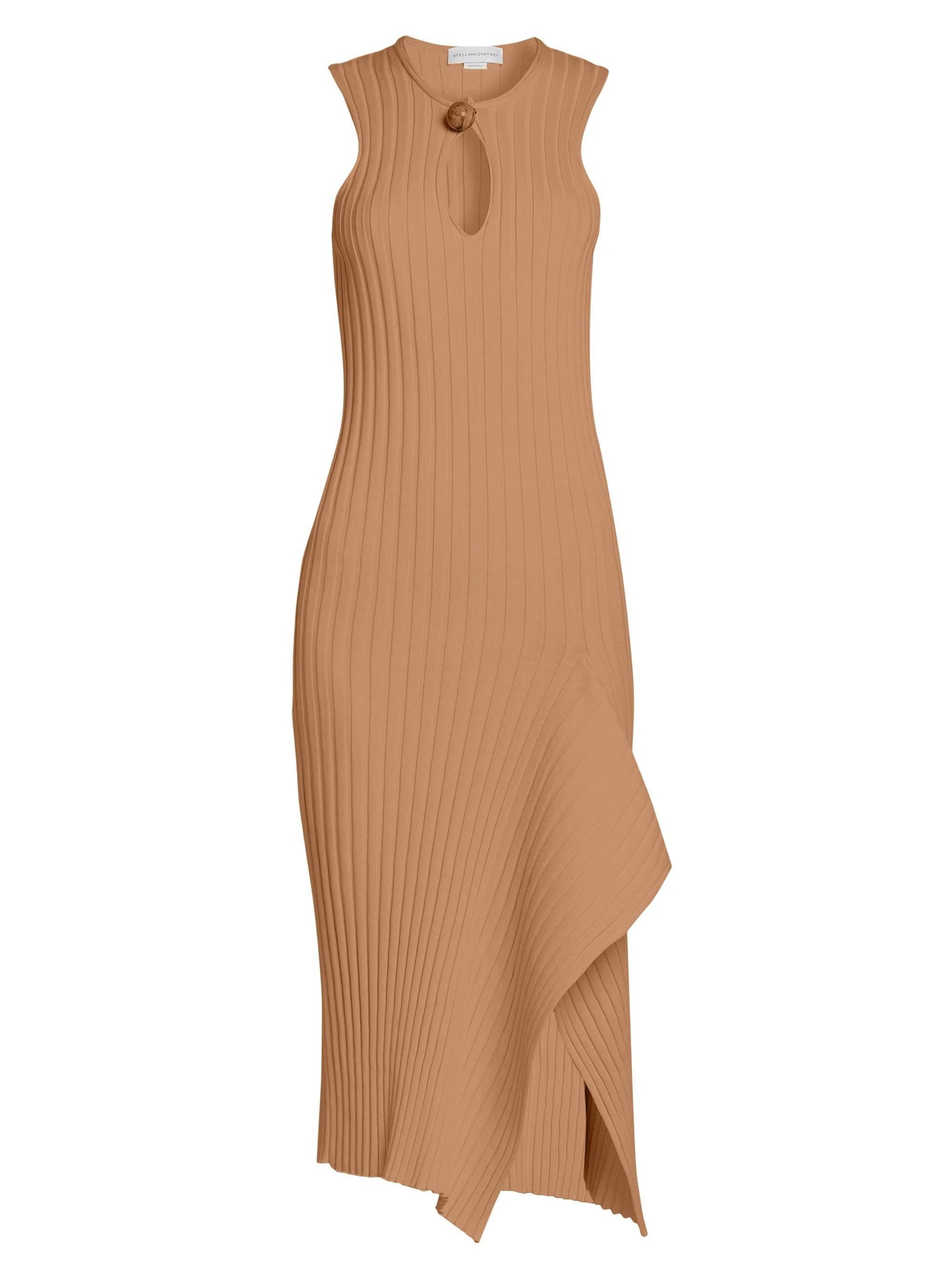 Women's Asymmetric Rib-Knit Cotton Midi-Dress - Caramel - 1