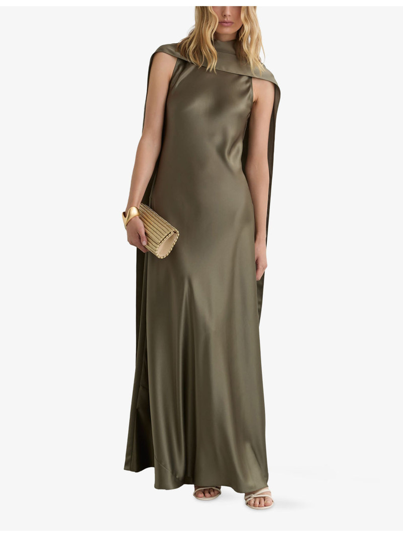 REISS Fae Cape-Detail Satin Maxi Dress outlook