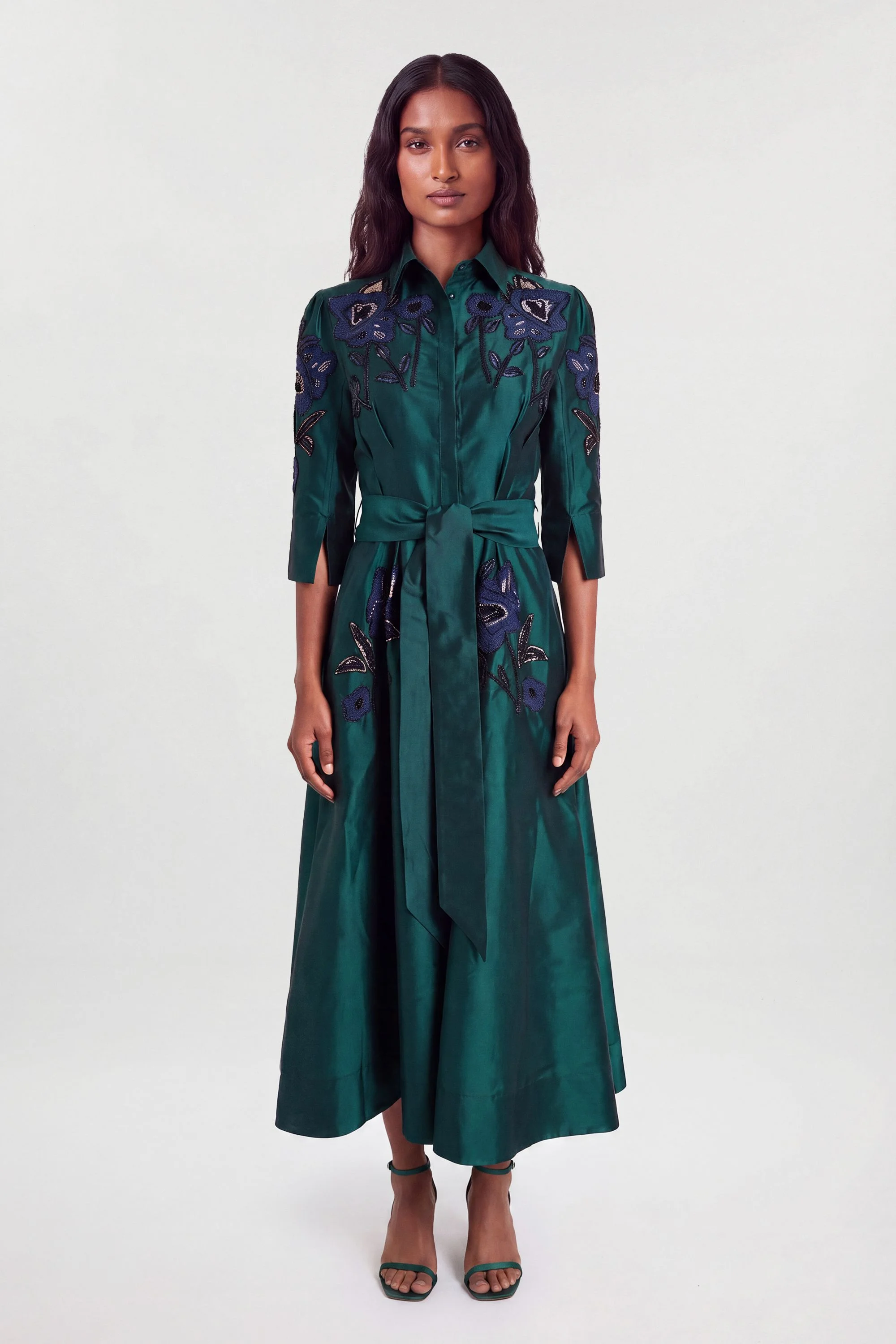 Embellished Taffeta Woven Shirt Dress - 1