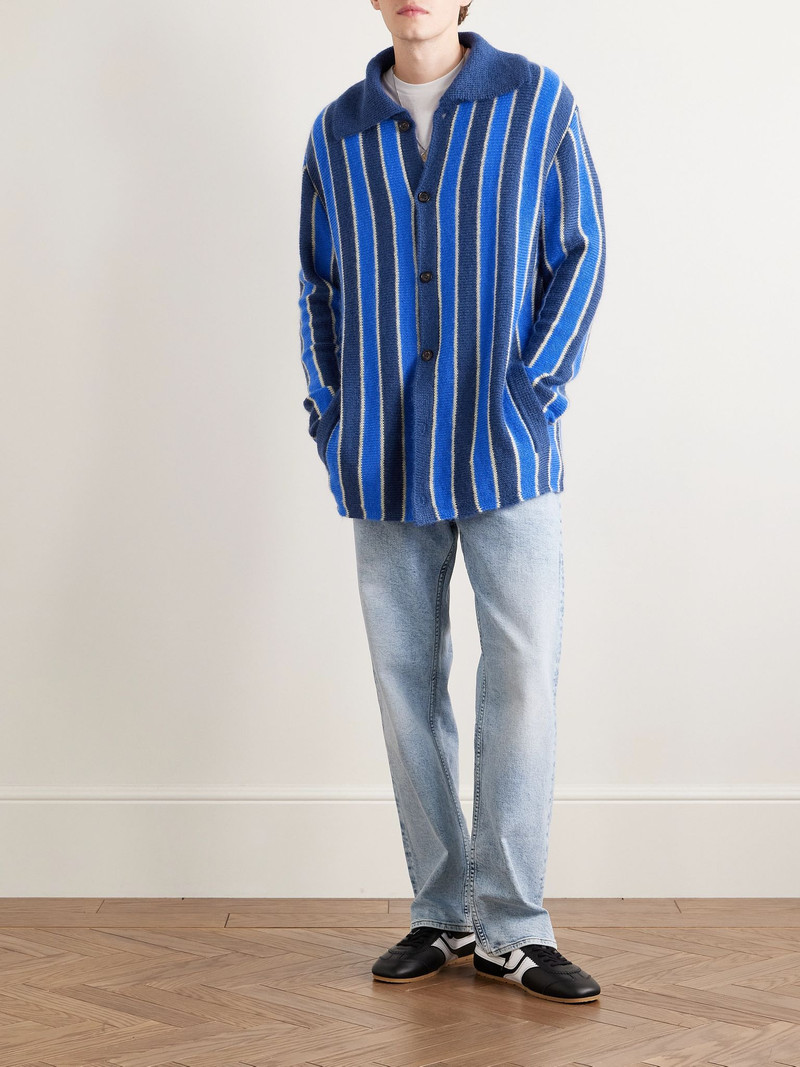 BODE Striped Superkid Mohair-Blend Cardigan Blue outlook