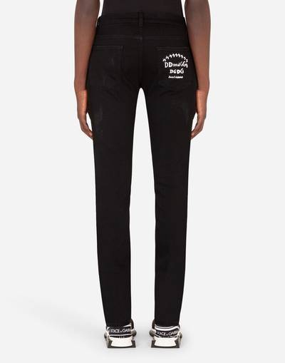 Dolce & Gabbana Black skinny stretch jeans with logo print outlook