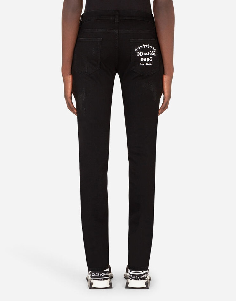 Dolce & Gabbana Black skinny stretch jeans with logo print outlook