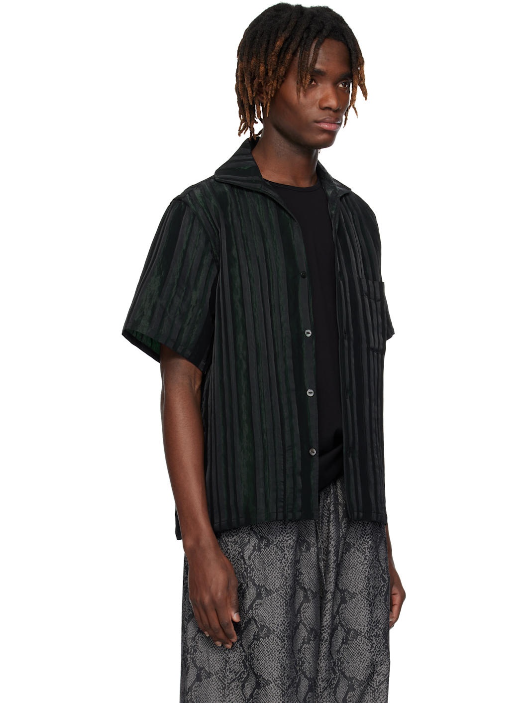 Black & Green Italian Collar Shirt - 2
