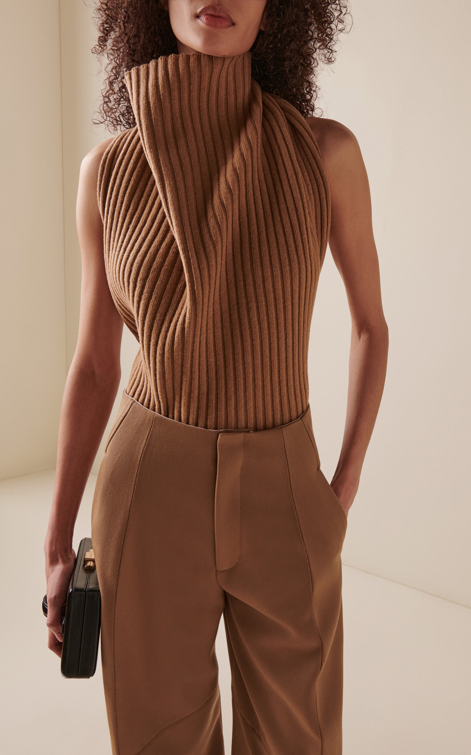 Draped  Ribbed Top khaki - 2