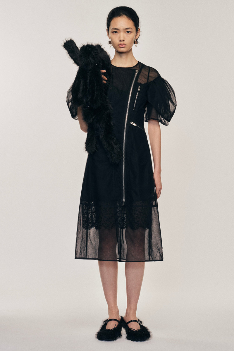 Sheer Sculpted Petal Sleeve Biker Dress 1