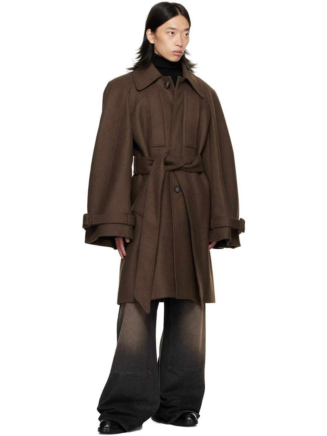 Brown Long Raglan Coat - 4