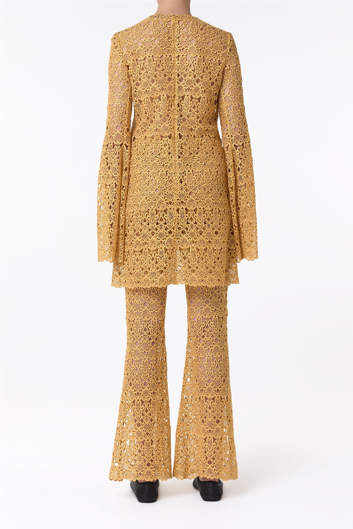 Phoenix Flare Cropped Pant in Gold Silk Macrame Lace - 5