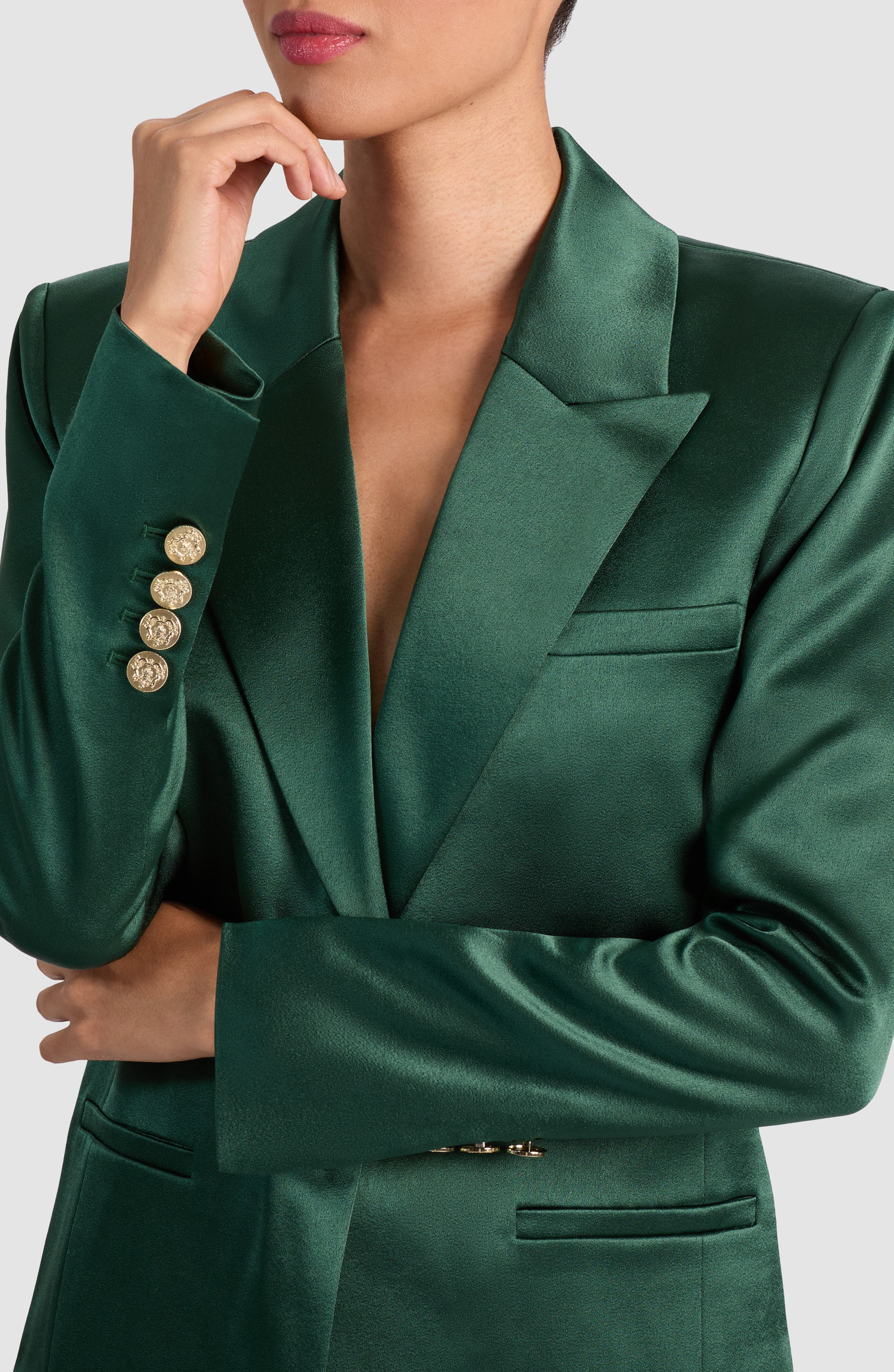 Alice + Olivia Silas Satin Blazer in Green Mystique at Nordstrom - 3