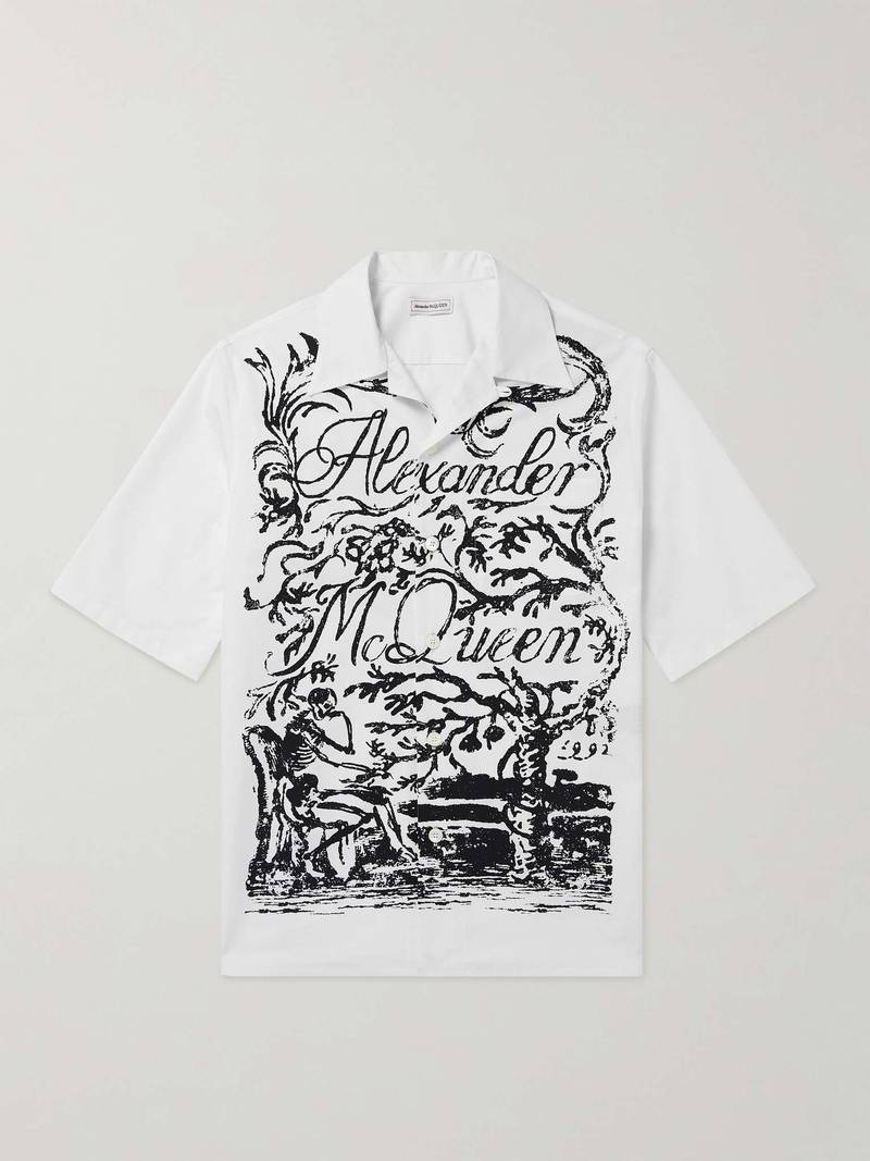 Convertible-Collar Printed Cotton-Poplin Shirt 1