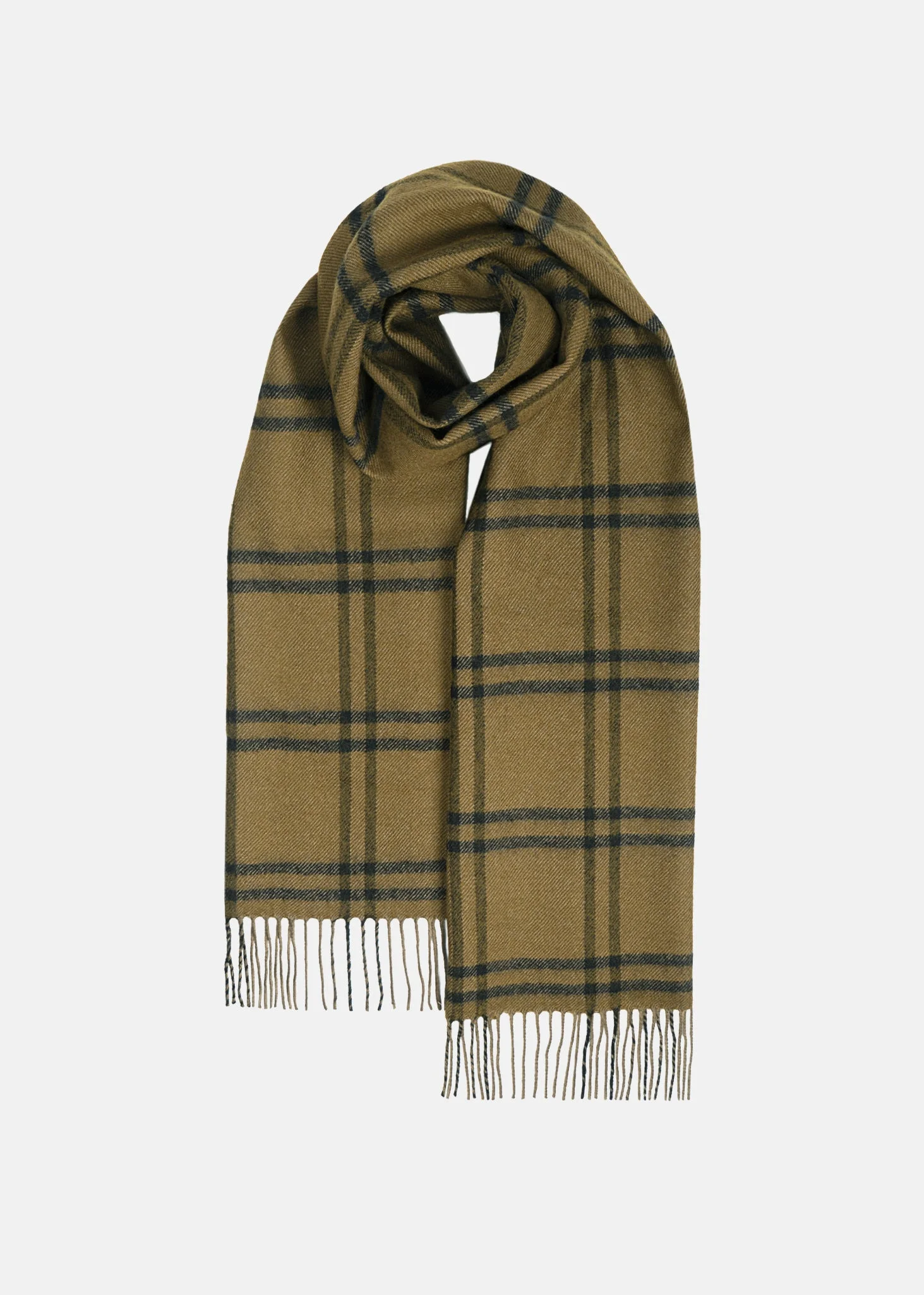 Unisex Oversized Lambswool Scarf Ochre Check - 1