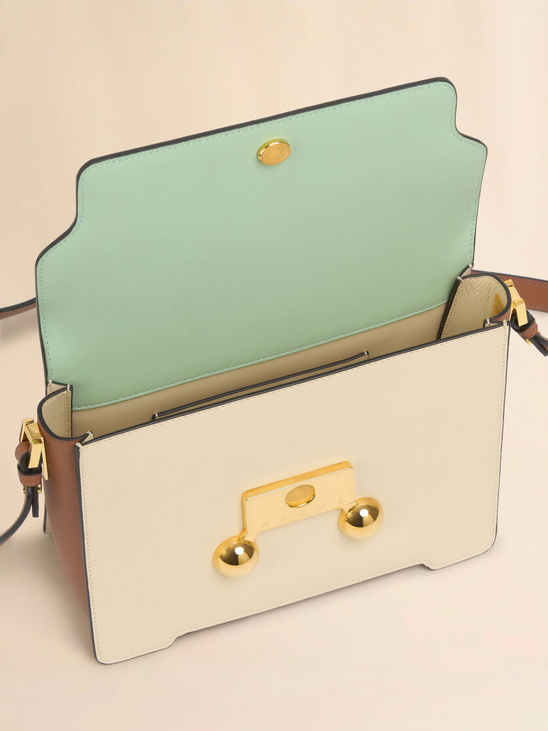 GREEN CREAM E BROWN LEATHER TRUNKAROO MEDIUM SHOULDER BAG 4