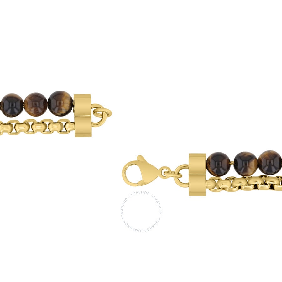 Robert Alton - Robert Alton Stainless Steel 6MM Tigers Eye Yellow Finish 3MM Box Chain Bracelet - 3